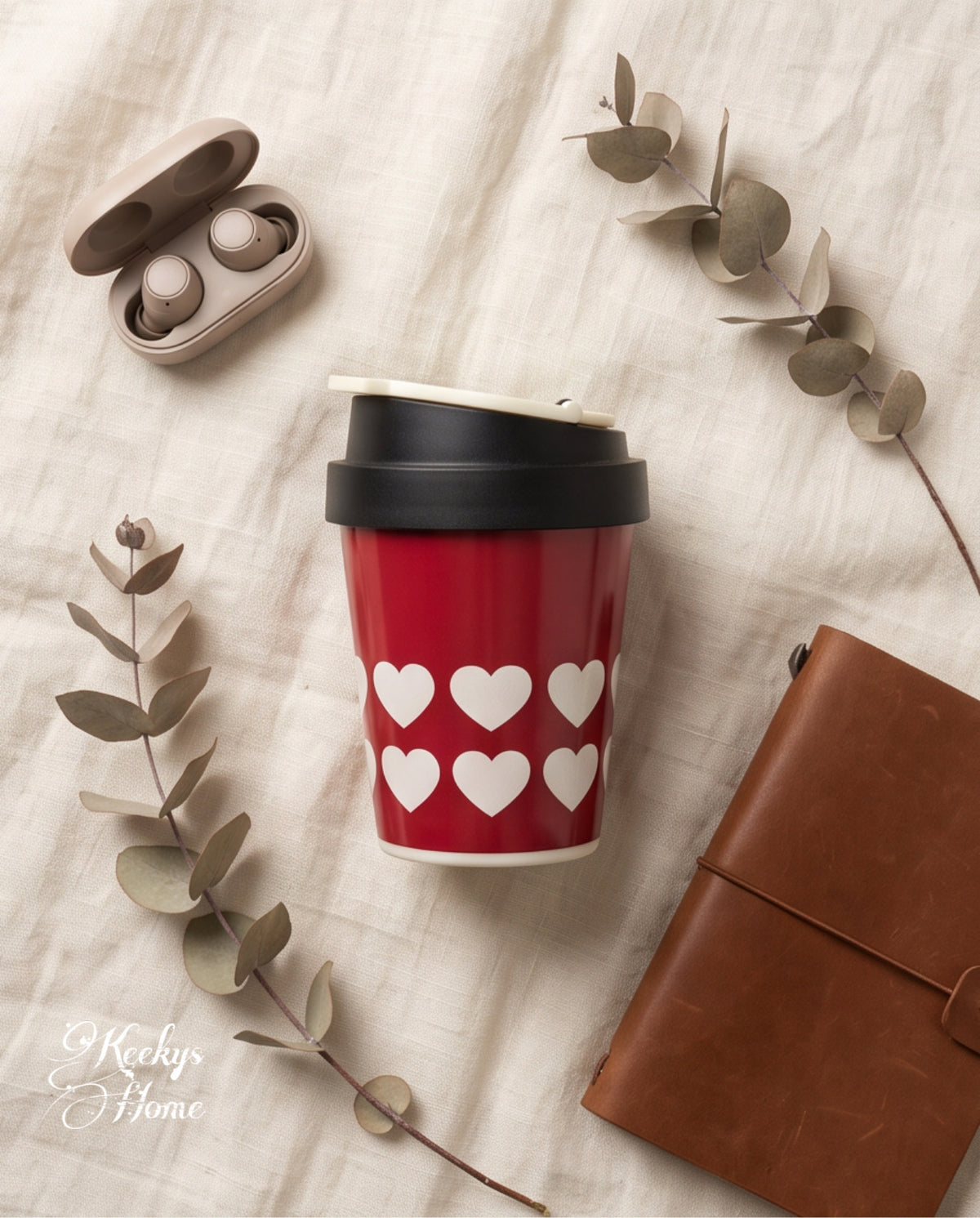 Heart print travel coffee cup