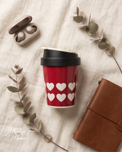 Heart print travel coffee cup