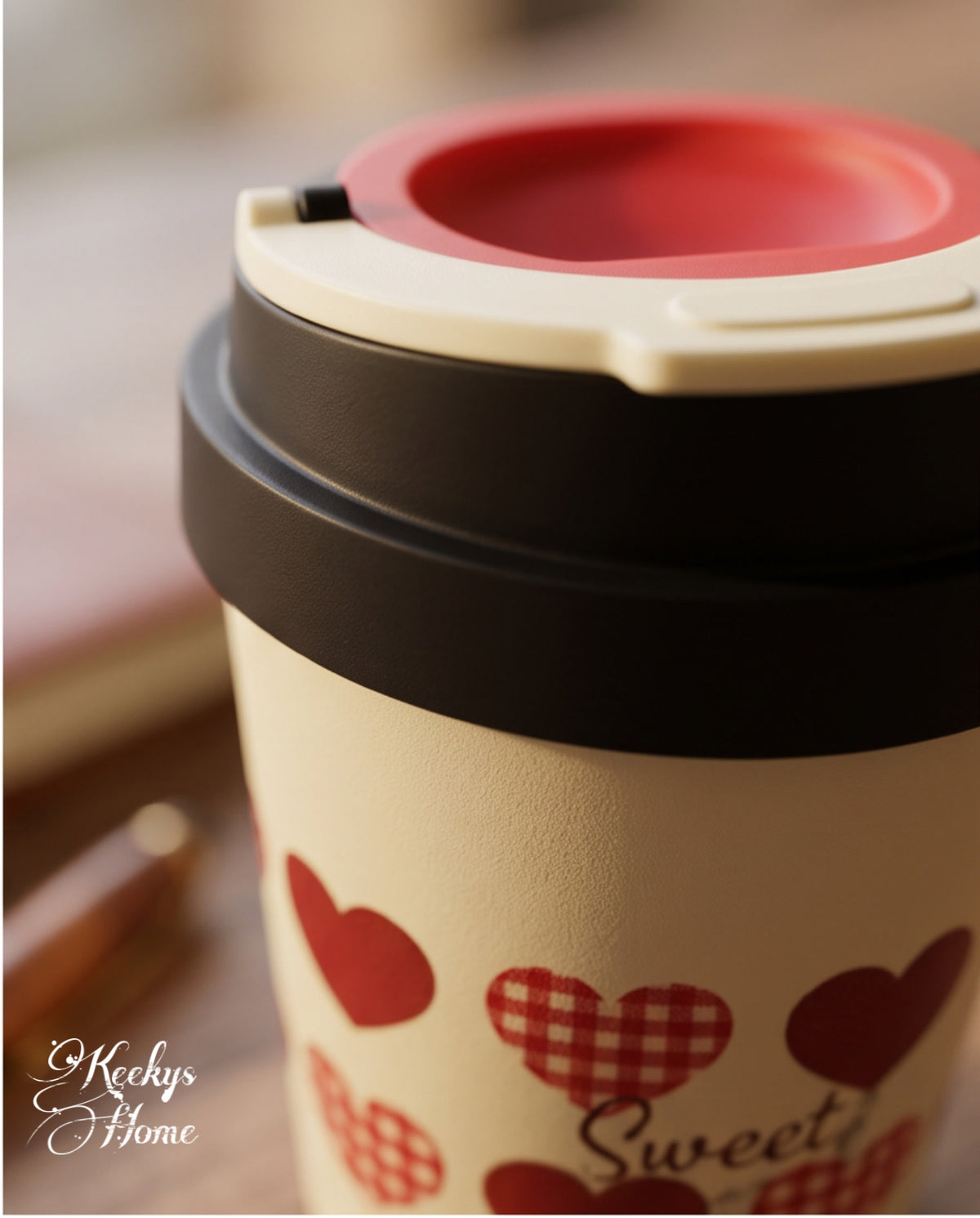 Heart print travel coffee cup