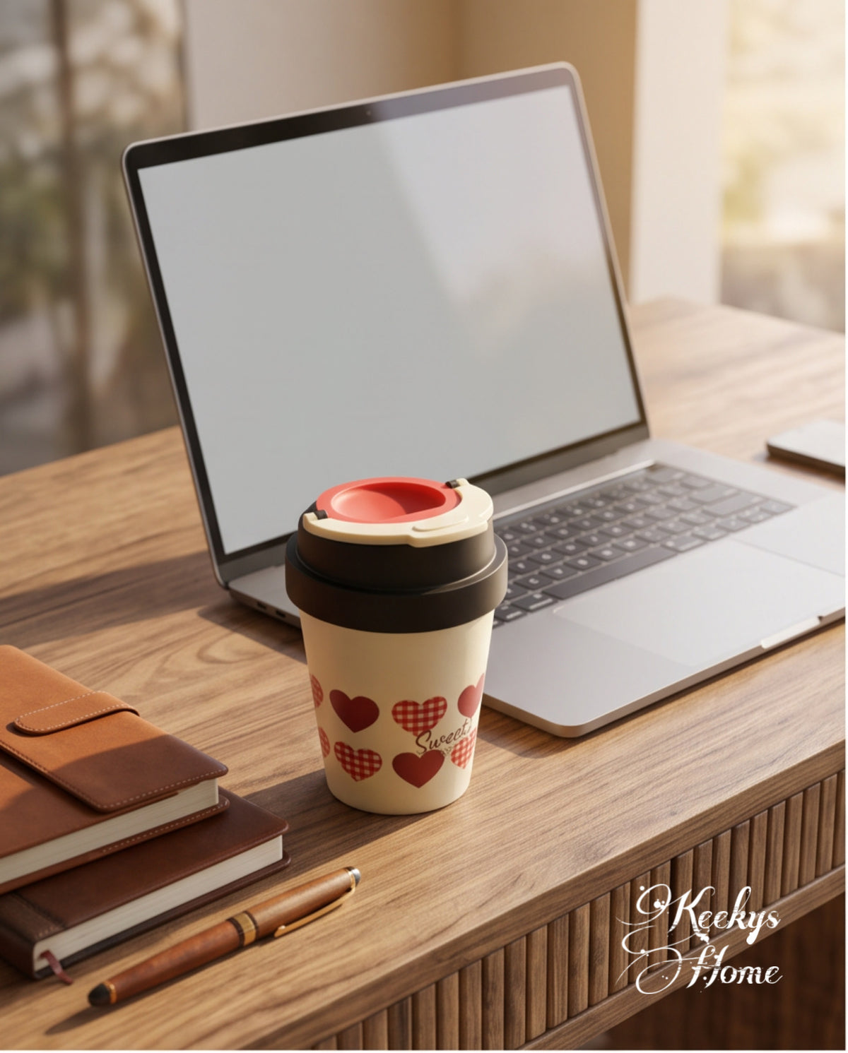 Heart print travel coffee cup