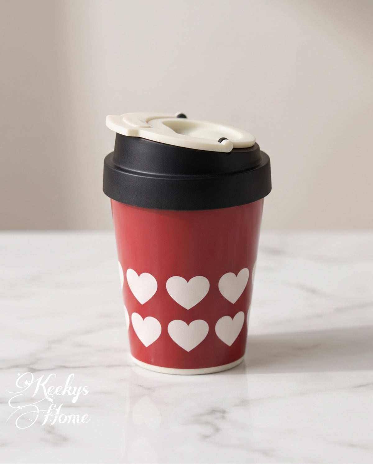 Heart print travel coffee cup