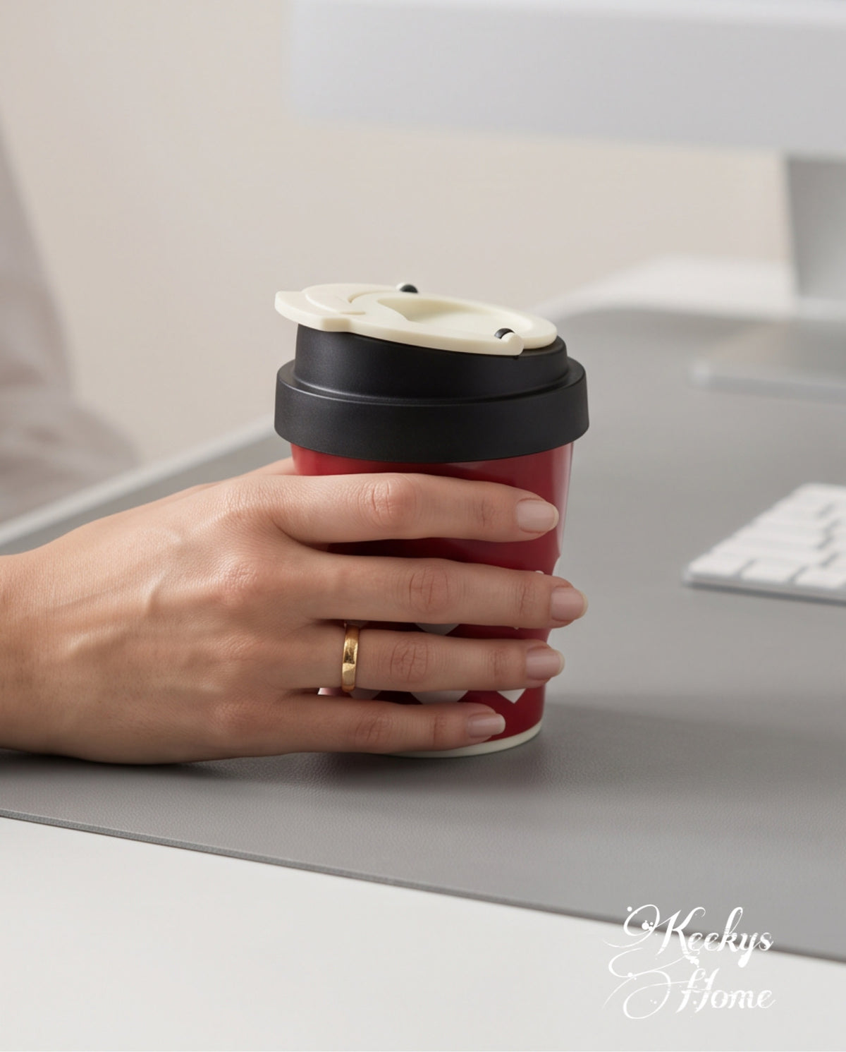 Heart print travel coffee cup