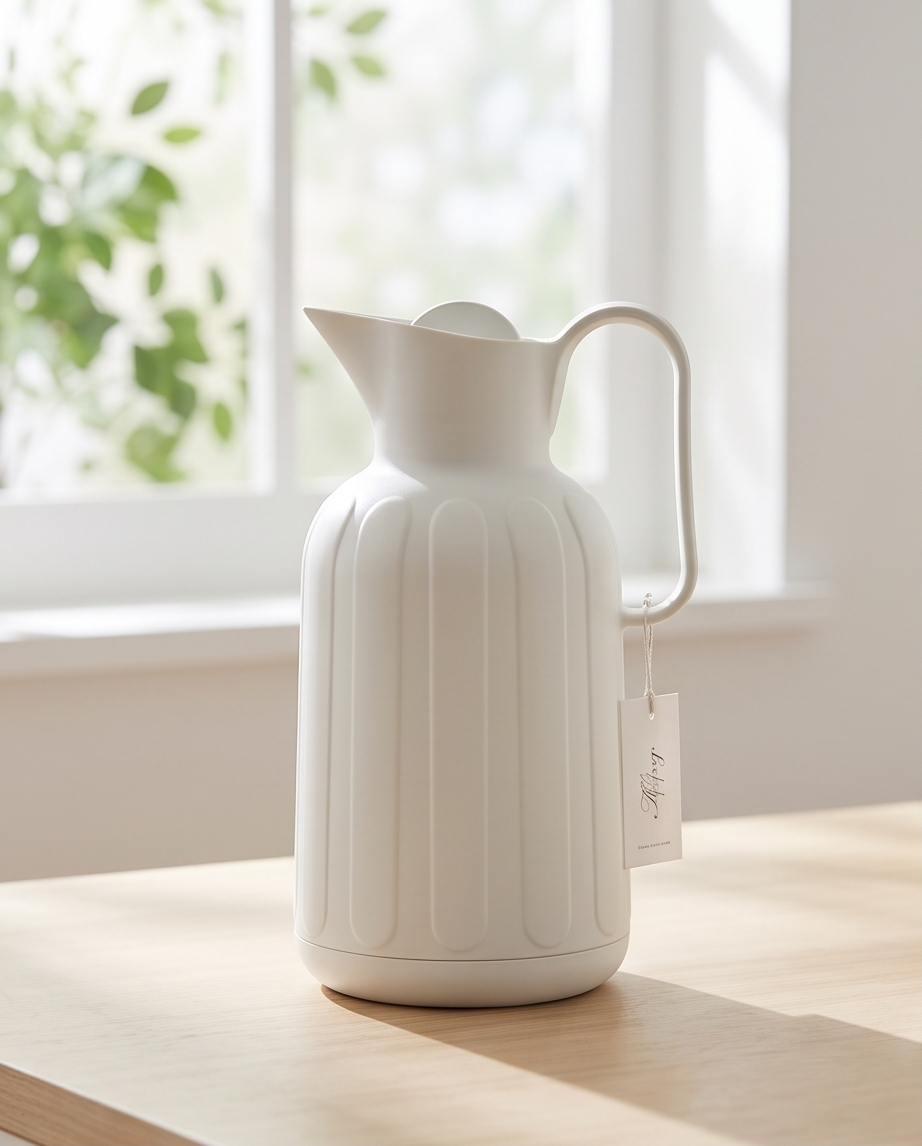 Off-white ribbed vacuum flask
