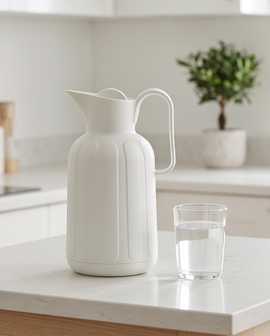 Off-white ribbed vacuum flask